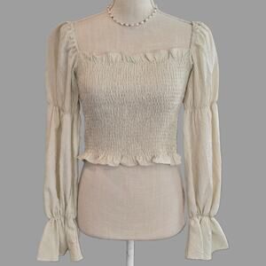 Super down Abigail Smocked Top in Toast Off Shoulder Women's Sz Small
